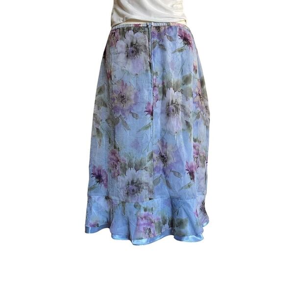 Fairycore blue and lilac floral midi skirt with ruffles and rose detail, Size 10 - Picture 5 of 8